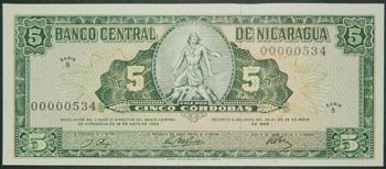 Nicaragua. 5 córdobas. D. 1968. ... 