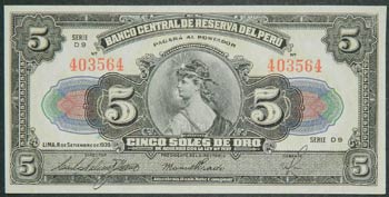 Perú. 5 soles. 8.9.1939. (Pick ... 