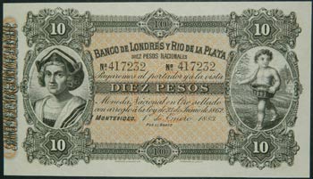 Uruguay. 10 pesos. 1.1.1883. (Pick ... 