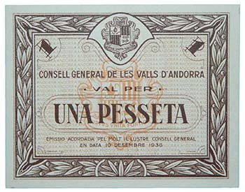 Andorra. 1 pesetas. 1936. Marrón. ... 