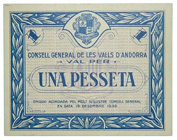 Andorra. 1 pesetas. 1936. Azul. ... 