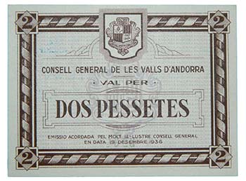 Andorra. 2 Pesetas. 1936. Marrón. ... 