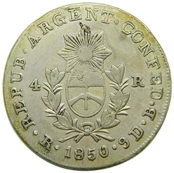 Argentina. 4 reales. 1850 RB. ... 
