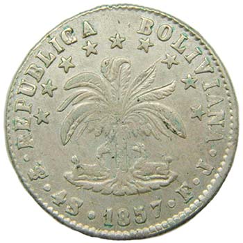 Bolivia. 4 Soles. 1857 PTS FJ. ... 