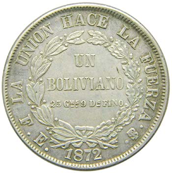 Bolivia. Boliviano. 1872 PTS FE. ... 
