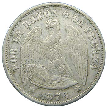 Chile. 1 Peso. 1876. Santiago. ... 