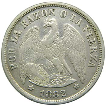 Chile. 1 Peso. 1882. Santiago. ... 