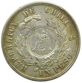 Chile. 1 Peso. 1884. So. Santiago. ... 