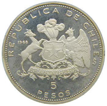Chile. 5 Pesos. 1968. Chile - ... 