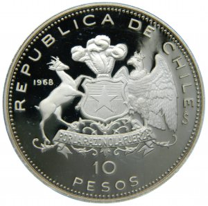 Chile. 10 pesos. 1968. Escudra ... 