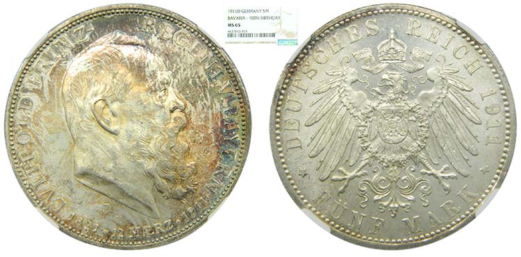 Alemania. Bavaria. 5 Mark. 1911 D. ... 
