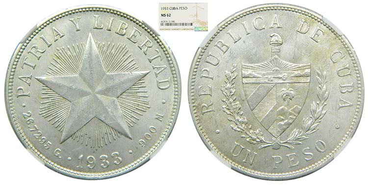 Cuba. Peso 1933. (km#15,2). Star ... 
