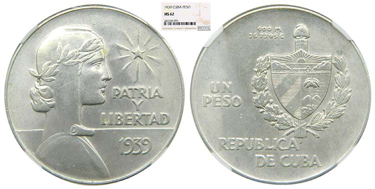 Cuba. Un peso. 1939. (km#22). ... 