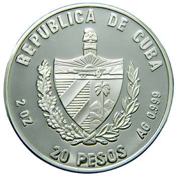 Cuba. 20 Pesos. 2000. 62,2 gr. ag. ... 