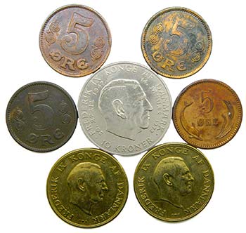Dinamarca. Lote 7 monedas. (10 ... 