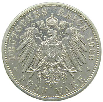 Alemania. Hamburgo. 5 mark. 1908 ... 