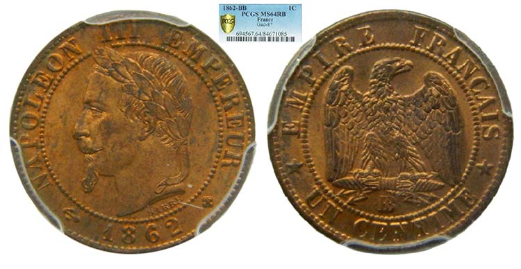 Francia. 1 céntime. 1862 BB. ... 