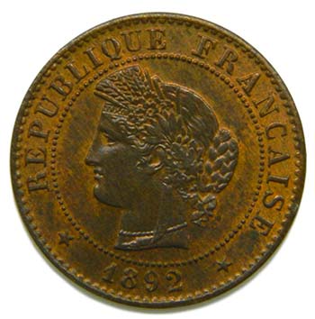 Francia. 1 céntime. 1892 A. ... 