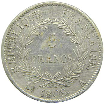 Francia. 5 francs 1808 A Paris   ... 