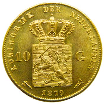Holanda . 10 Gulden 1879 (km#1879) ... 