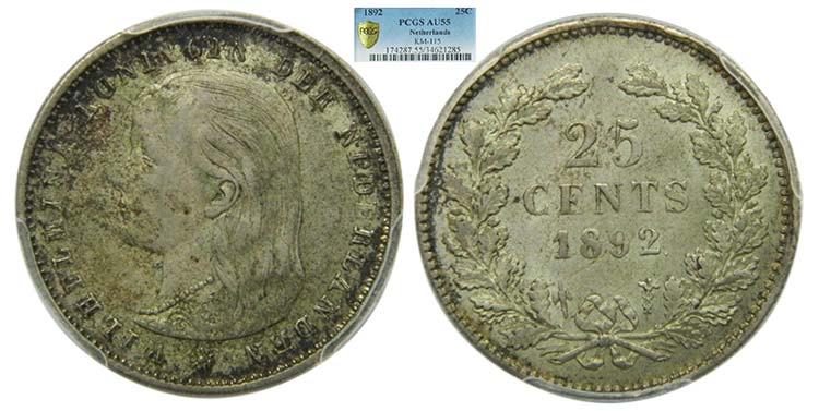 Holanda 25 cents 1892 (km#115) ... 