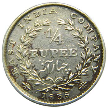 India British .  Silver ¼ Rupee, ... 