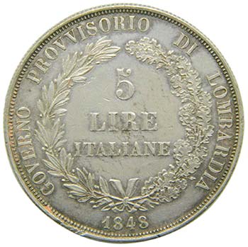 Italia. 5 Lire. Lombardia 1848 M. ... 
