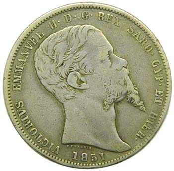 Italia. 5 lire. 1851 P .Cerdeña ... 