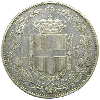 Italia . 5 lire. 1879 R . Umberto ... 