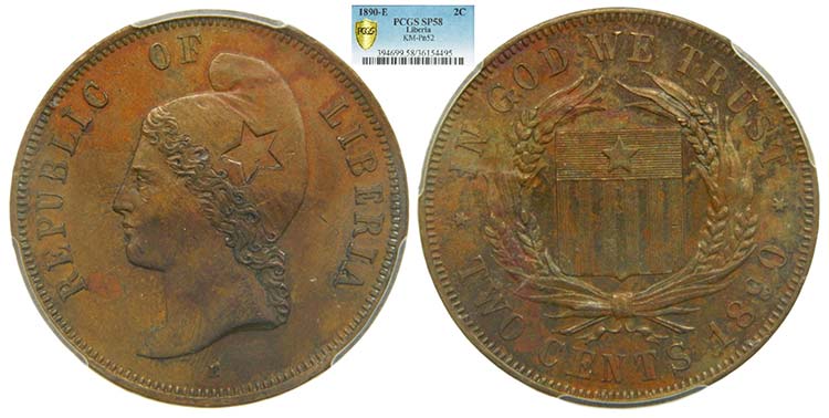 Liberia 2 cents pattern, 1890-E, ... 