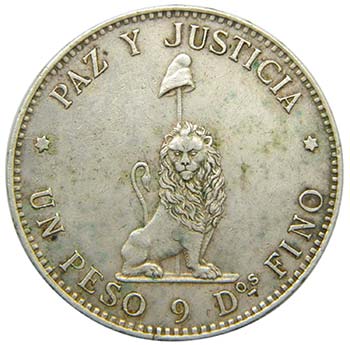 Paraguay 1 Peso 1889 . (km#5) ... 