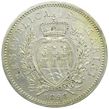San Marino . 5 Lire. 1898 . ... 
