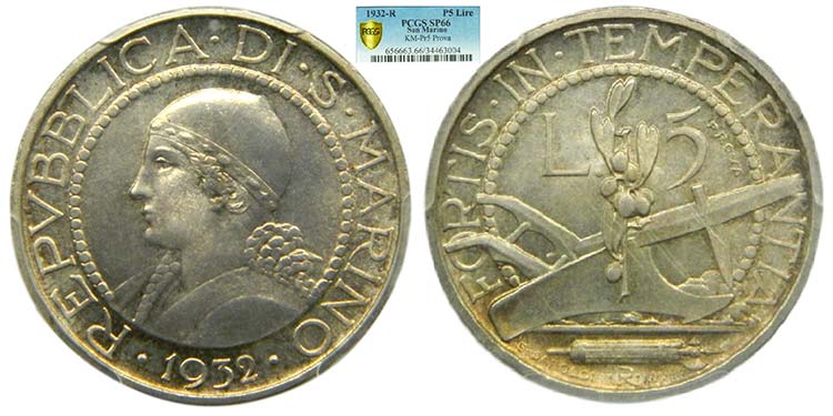 San Marino . 5 lire 1932 R ... 