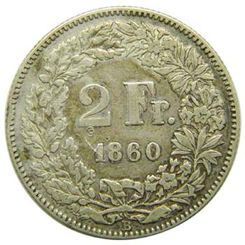 Suiza 2 Franc 1860 B (km#10) ... 