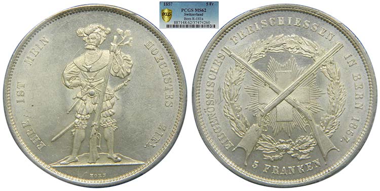 Suiza 5 francs 1857  Bern (X#S4) ... 