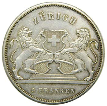 Suiza 5 Franc Zurich 1859 (X#S5) ... 