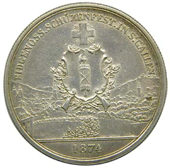 Suiza 5 Franc St. Gallen 1874 ... 