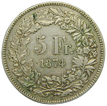 Suiza 5 Franc 1874  (km#11)  ... 
