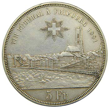 Suiza 5 Francs  Fribourg 1881  ... 