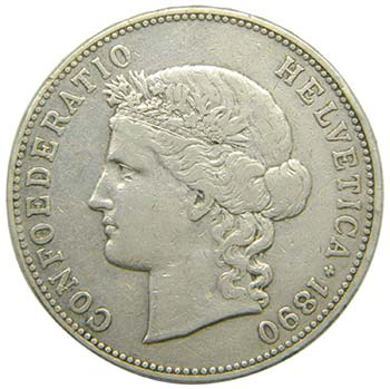 Suiza 5 Francs 1890   (km#34) ... 