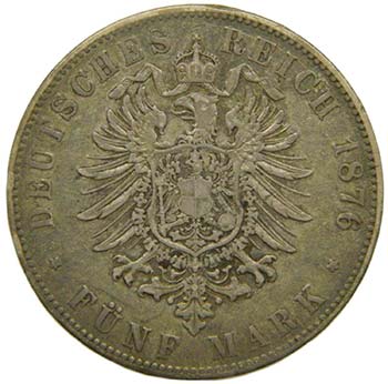 Alemania. Baden. 5 Mark. 1876 G. ... 