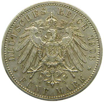 Alemania.Baden. 5 Mark. 1903 G.  ... 