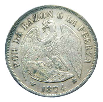Chile 1874 Santiago. 1 Peso. ... 