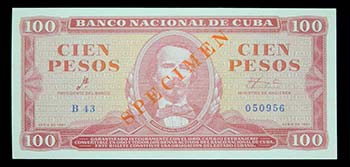 Cuba. 100 pesos. 1961. SPECIMEN. ... 