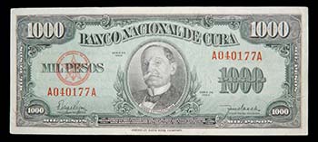 Cuba. 1000 pesos. 1950. #A040177A. ... 