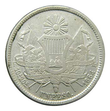 Guatemala. Peso. 1864 R. (KM#182). ... 