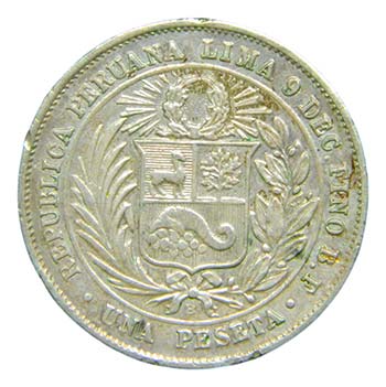 Perú. 1 peseta. 1880 BF. Lima. ... 
