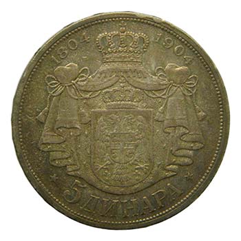 Serbia. 5 dinara. 1904. 1804-1904. ... 