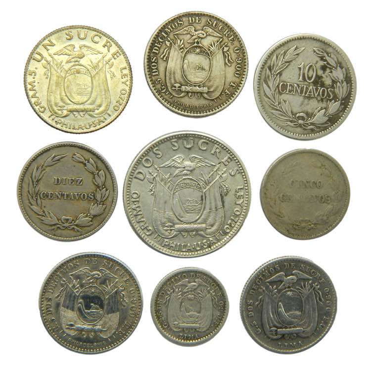 ECUADOR / EQUADOR. Lote 9 monedas. ... 