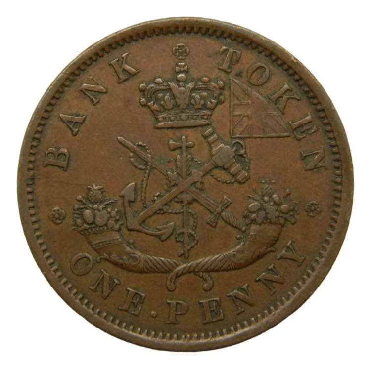 CANADA. 1854. 1 penny token. Bank ... 
